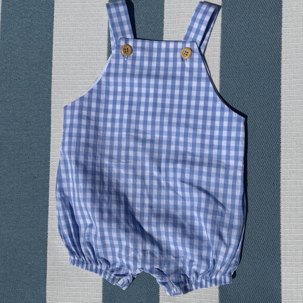 Edgehill Collection Blue Gingham Overalls Romper